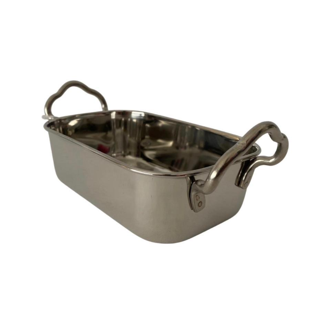 כלי הגשה מנירוסטה מלבני + ידית 14.5*9.5*4.5 ס"מ