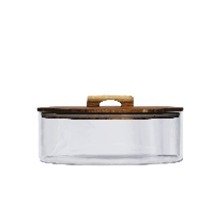 צנצנת אחסון מכסה עץ + ידית 2500 מ"ל דגם אגם גובה 14 ס"מ