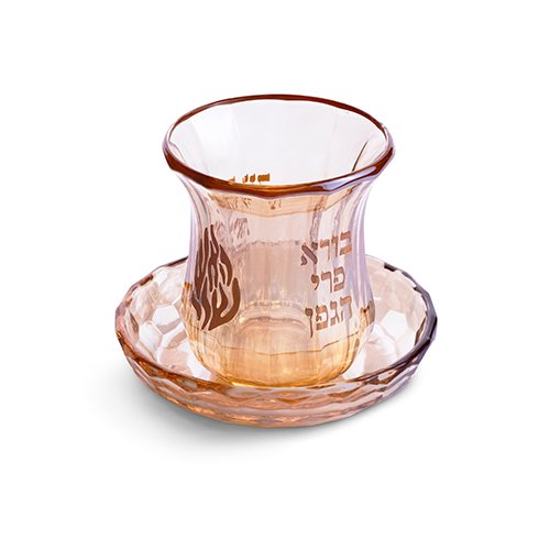 כוס קידוש - ללא רגל קריסטל זהב אמבר "האש שלי"