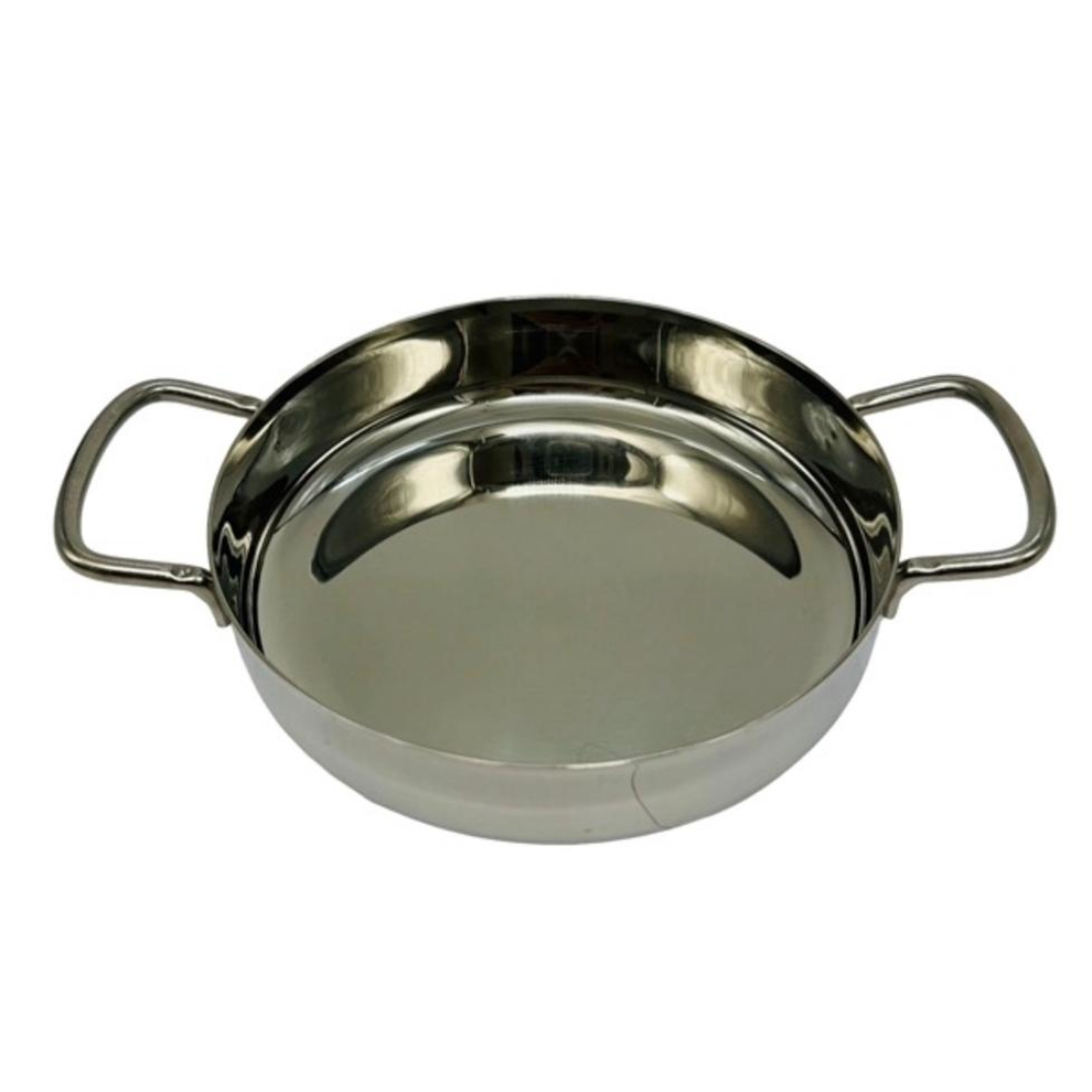 כלי הגשה מנירוסטה עגול ( נמוך ) + ידיות 15 ס"מ