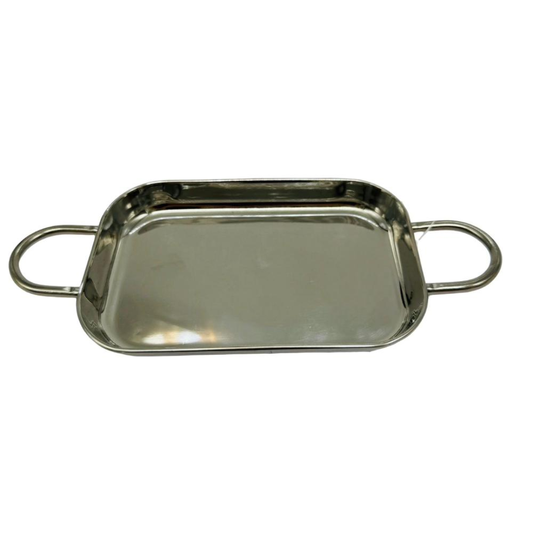 כלי הגשה מנירוסטה מלבני + ידיות 16.5X11X2 ס"מ