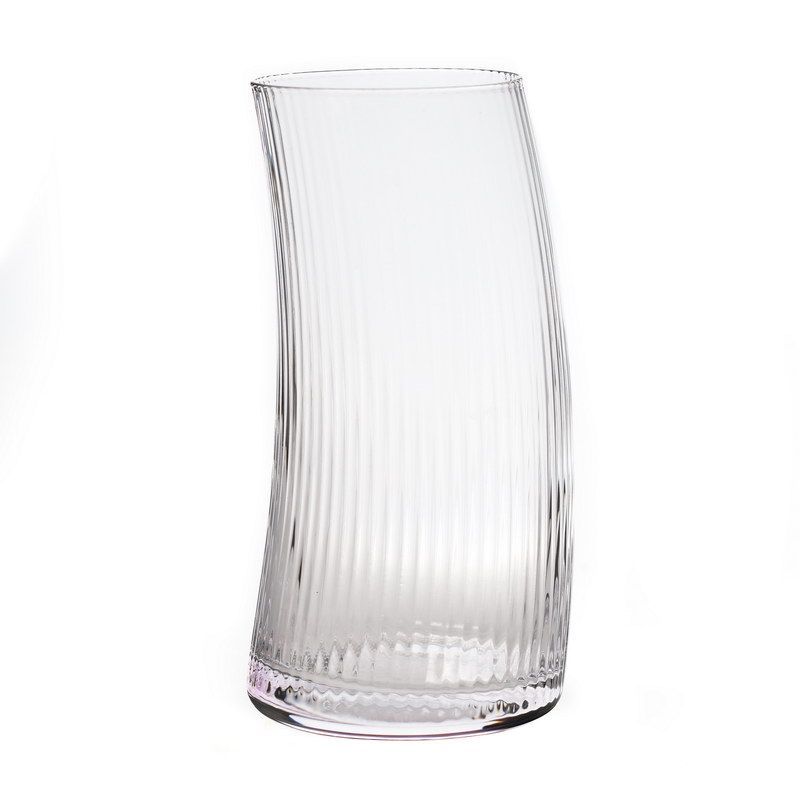 סט 6 כוס שתייה - זכוכית פסים וקימור שקופה 480 מ"ל