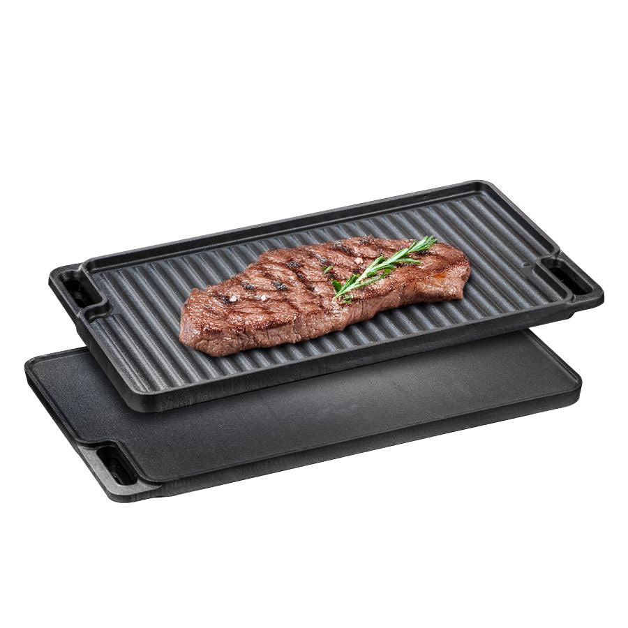 פלטת צלייה יציקת ברזל דו-צדדית לבישול וצלייה על כיריים\גריל\טאבון 45X25 HERITAGE ס"מ