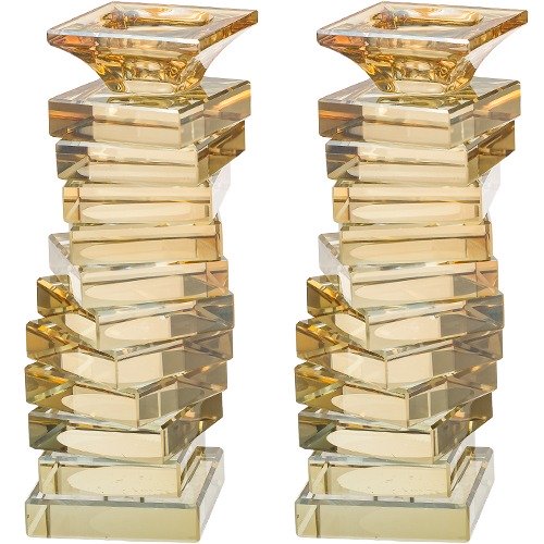 זוג פמוט - קריסטל מהודרים אמבר זהב 19.5 ס"מ