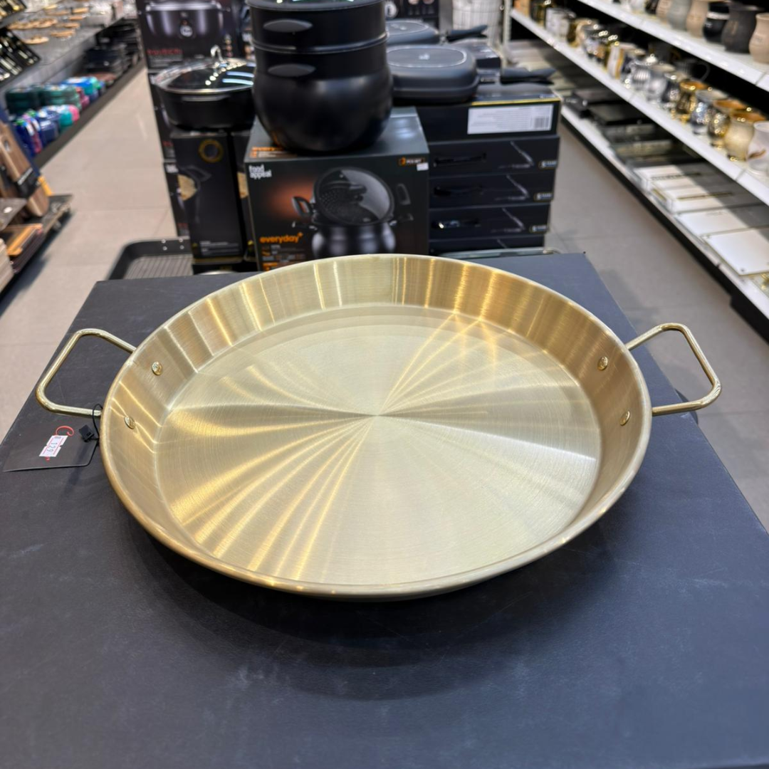 מחבת נירוסטה זהב + ידיות 34 ס״מ גובה 3 ס״מ