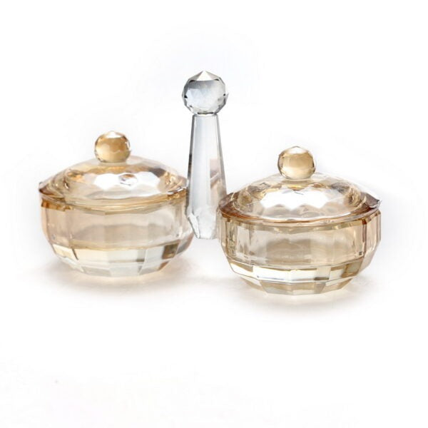 זוג מלחיות - פתוחות קריסטל ענבר מכסה וידית אפור גובה 10 ס”מ