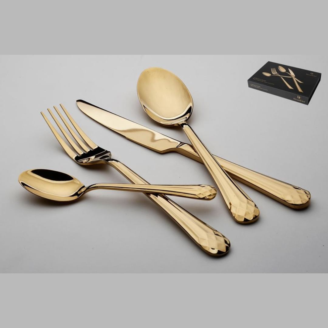 סט סכו"ם 24 חלקים - זהב מבריק נירוסטה 10\18 דגם HIVE