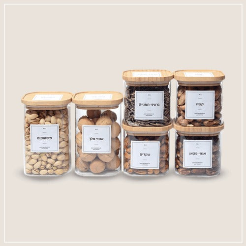 סט 6 צנצנות זכוכית מכסה עץ קומבינציה דגם LIO