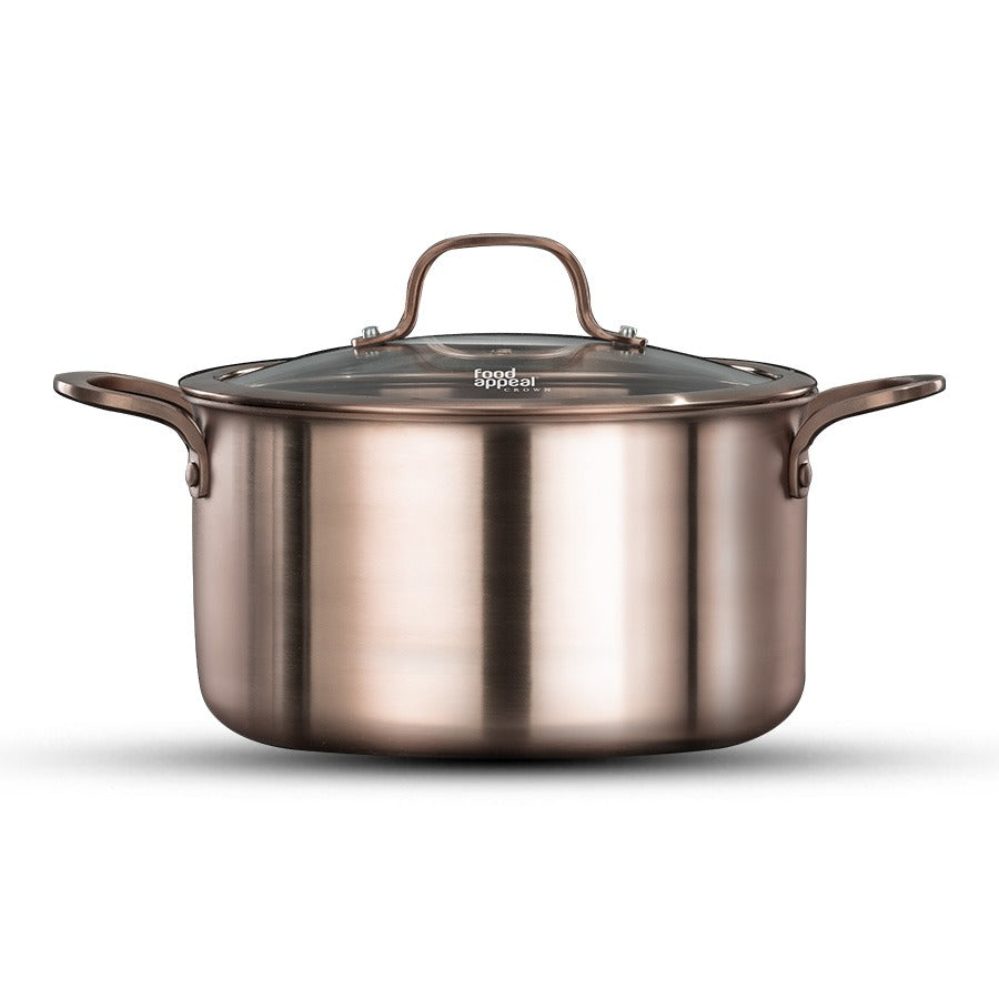 סיר נירוסטה בגימור רוז גולד 24 ס"מ 5 ליטר CROWN מבית Food appeal