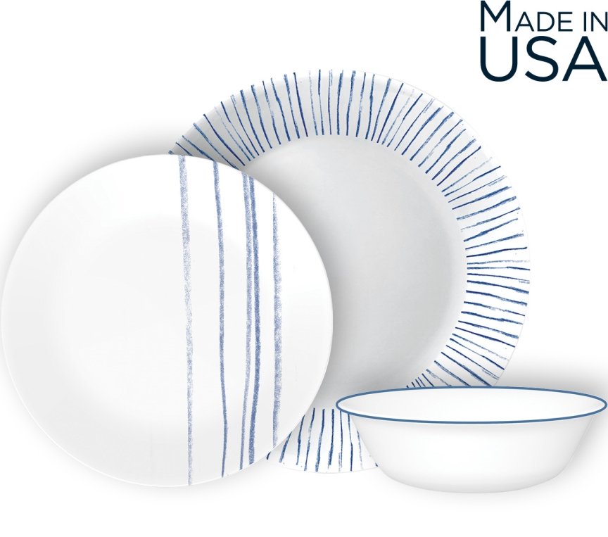 סט צלחות 18 חלקים , דגם Botanical Stripes פסים CORELLE קורנינג