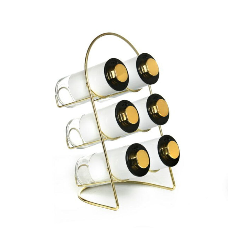 מעמד תבלינים 6 חלק’ לבן זהב + מעמד נירוסטה זהב