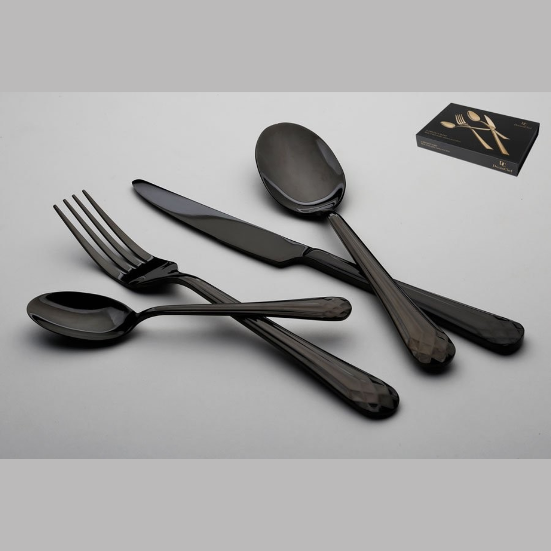 סט סכו"ם 24 חלקים -שחור מבריק נירוסטה 10\18 דגם HIVE