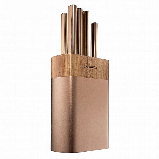 סט 6 חלקים - 5 סכיני שף + מעמד ברונזה טאנטו Arcosteel