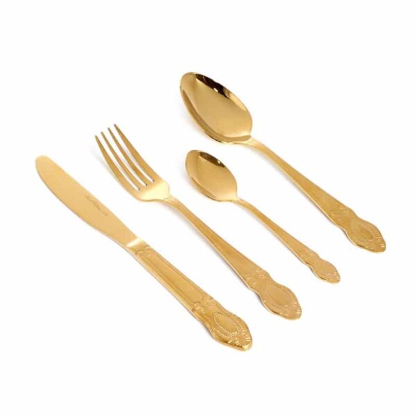 סט סכו”ם 24 חלקים – נירוסטה זהב מלא מבריק בארוק