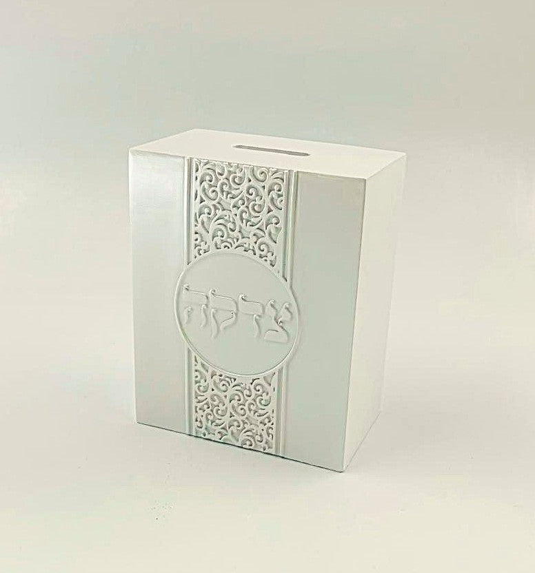 קופת צדקה - פולי מעוטר לבן תחרה