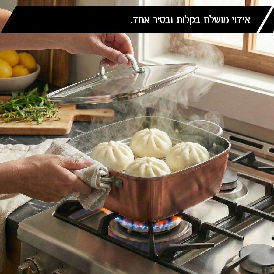 סיר 24 ס"מ מולטיקוקר 3 ב-1 בישול\טיגון\אידוי TEXTURA רוז גולד מבית Food appeal