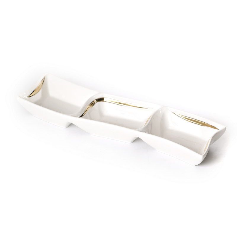 קברט מלבני - מחולק ל-3 פורצלן לבן פס זהב 34X12 עומק 4 ס"מ