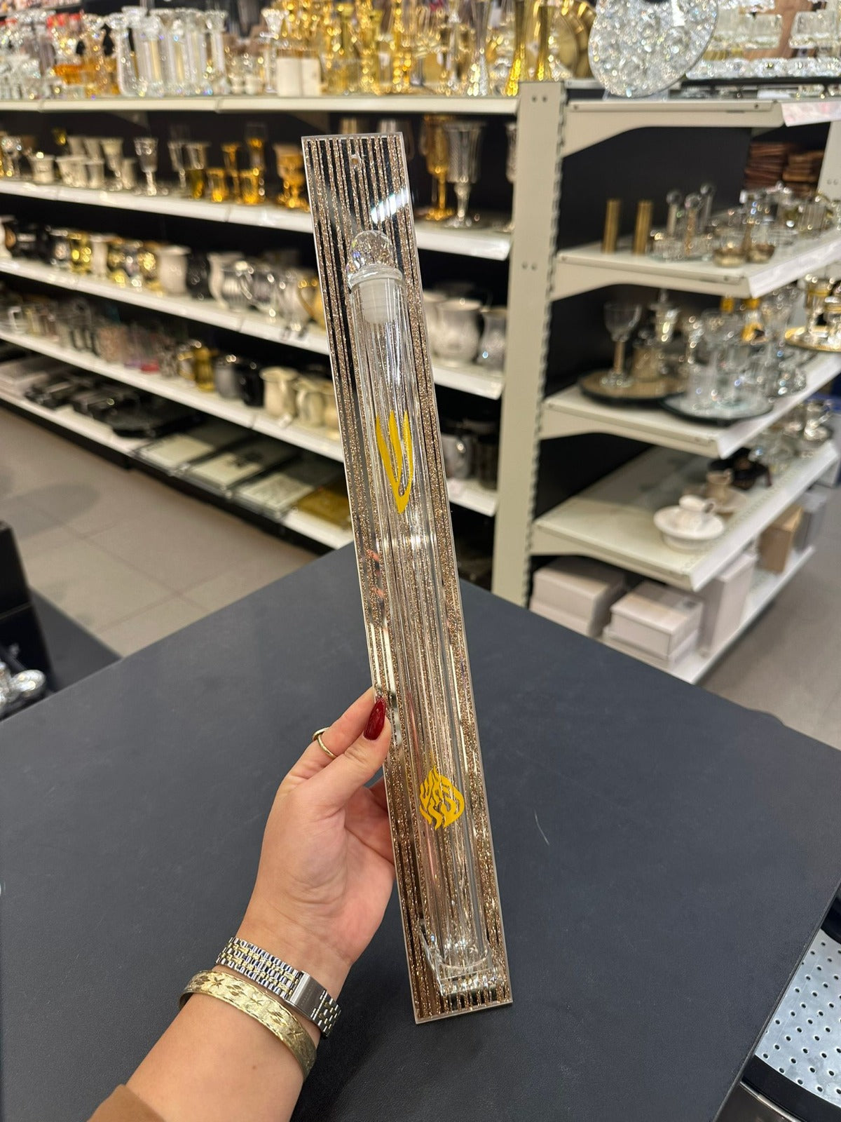 בית מזוזה - קריסטל 'האש שלי' זהב 30 ס"מ