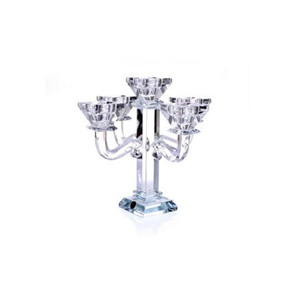 פמוט קריסטל - 5 קנים רגל מרובעת 24 ס"מ