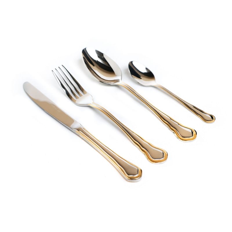 סט סכו”ם 24 חלקים – נירוסטה כסף משולב זהב מבריק דגם WAVES