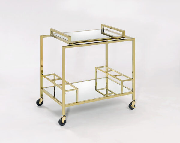 עגלת משקאות מלבנית מתכת עם מגש זהב זכוכית מראה 75X50 גובה 78 ס”מ