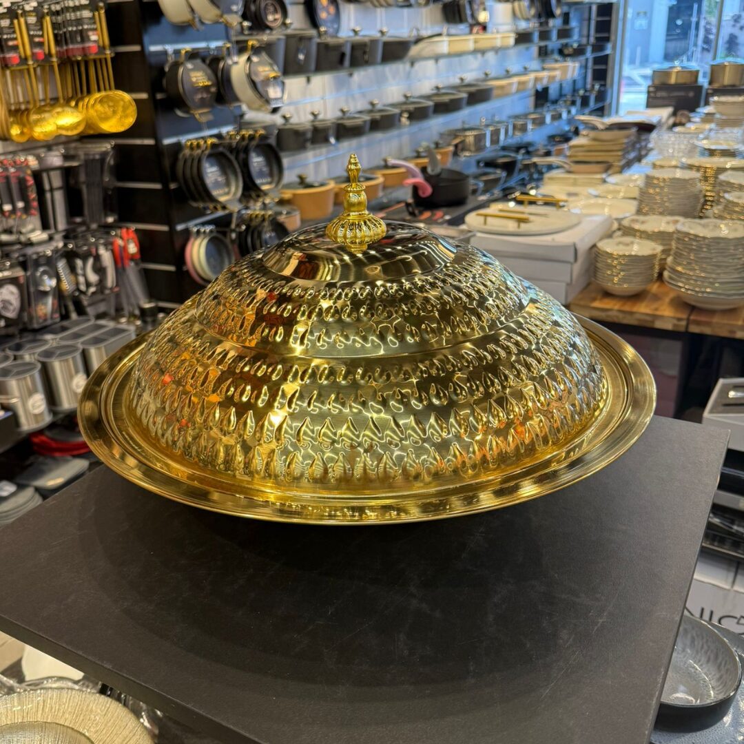 קערת הגשה טאג׳ין נירוסטה זהב + מכסה 50 ס״מ