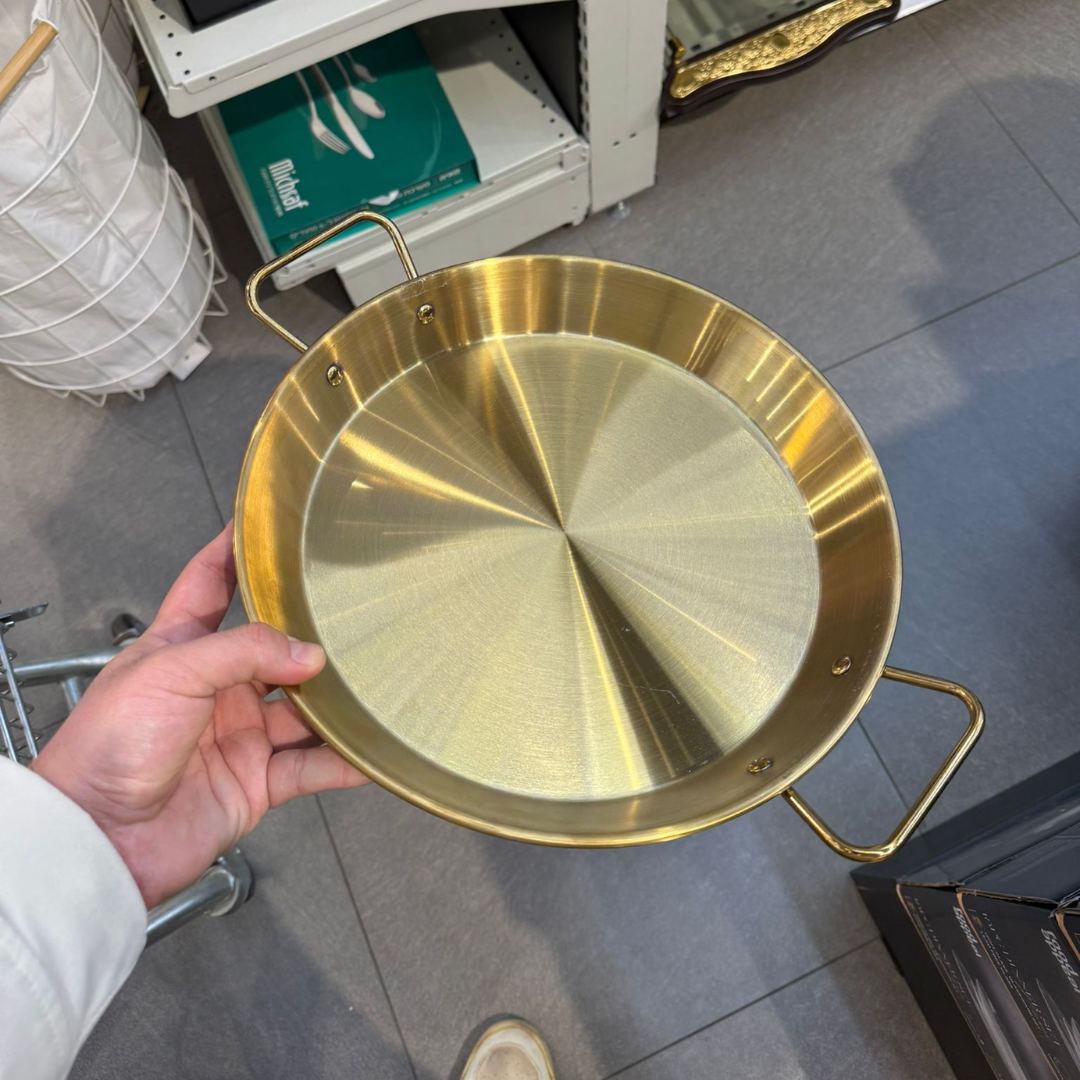 מחבת נירוסטה זהב + ידיות 30 ס״מ גובה 3 ס״מ
