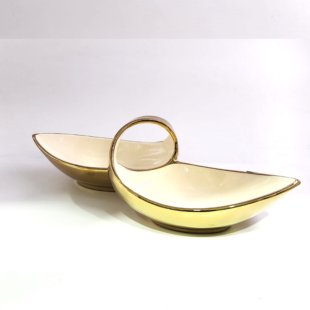 קברט - כלי הגשה פורצלן לבן זהב 43X14X13