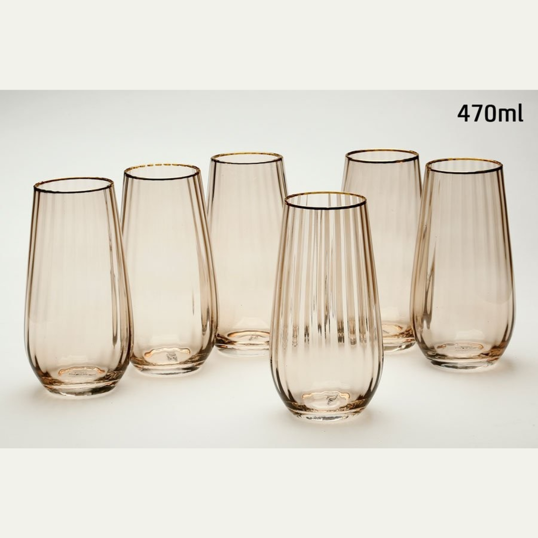 סט 4 כוס שתייה - גבוהות קריסטל אמבר זהב 470 מ"ל COLUMBIA