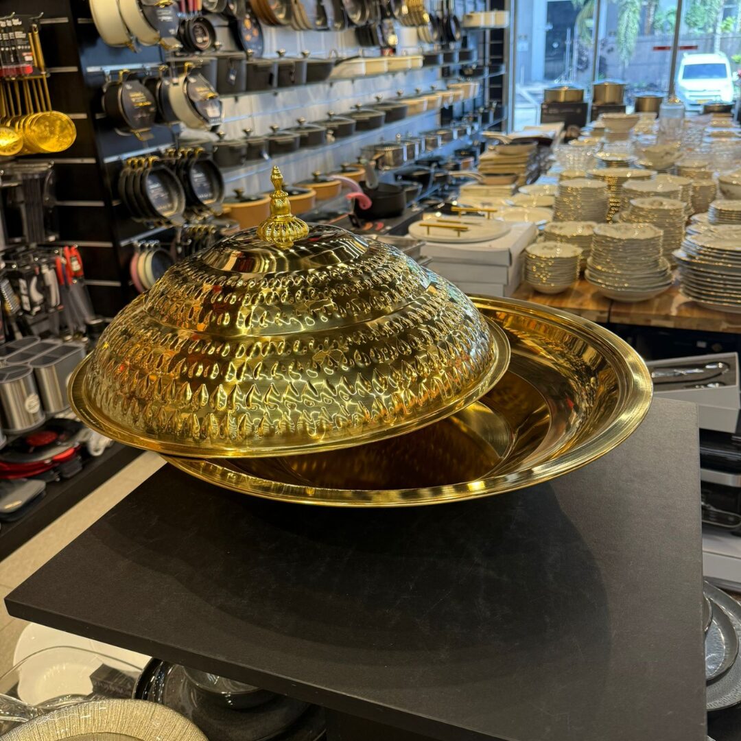 קערת הגשה טאג׳ין נירוסטה זהב + מכסה 50 ס״מ