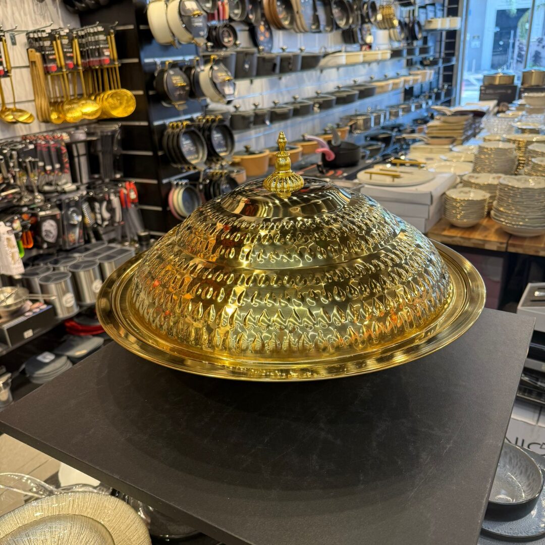 קערת הגשה טאג׳ין נירוסטה זהב + מכסה 45 ס״מ