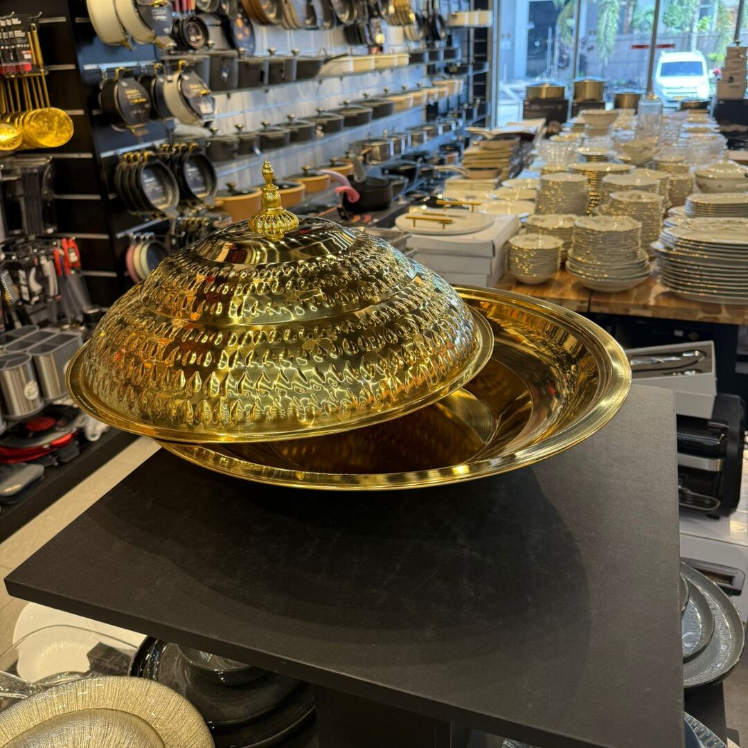 קערת הגשה טאג׳ין נירוסטה זהב + מכסה 45 ס״מ