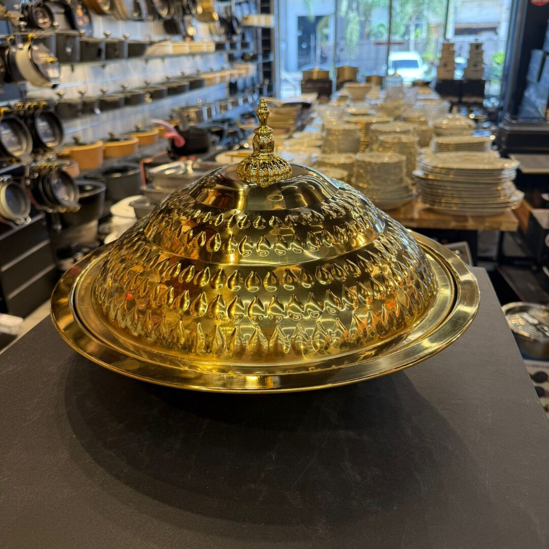 קערת הגשה טאג׳ין נירוסטה זהב + מכסה 40 ס״מ