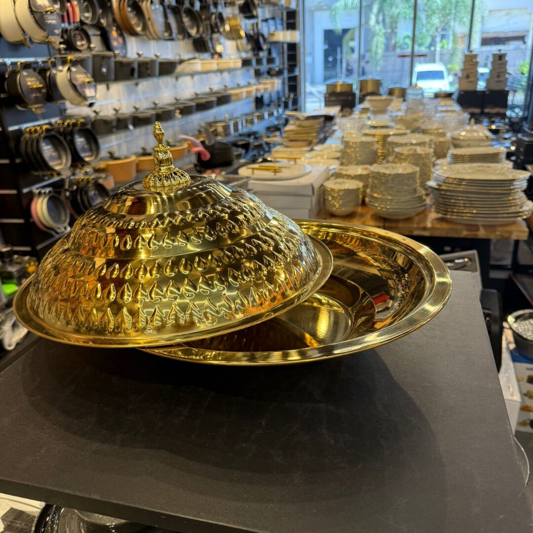 קערת הגשה טאג׳ין נירוסטה זהב + מכסה 40 ס״מ