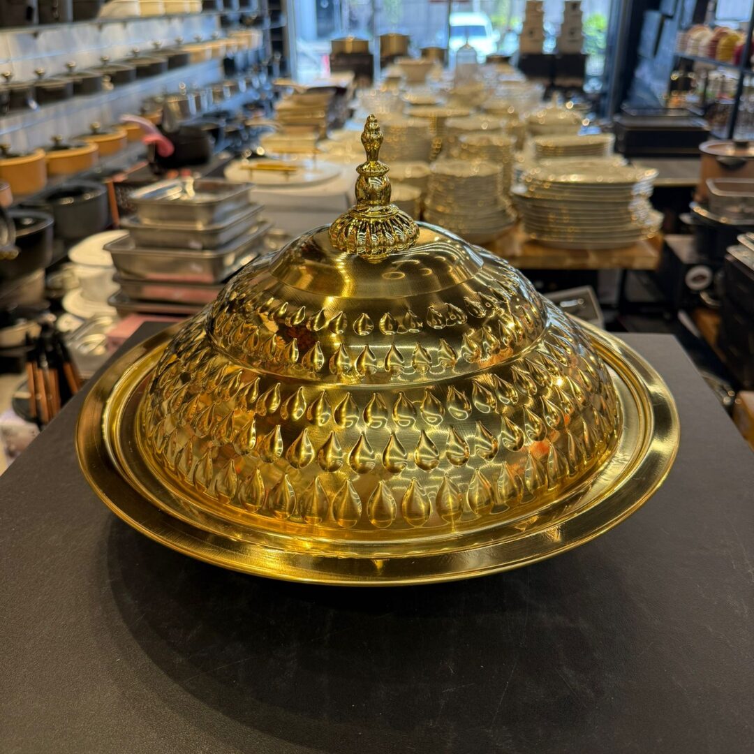 קערת הגשה טאג׳ין נירוסטה זהב + מכסה 35 ס״מ