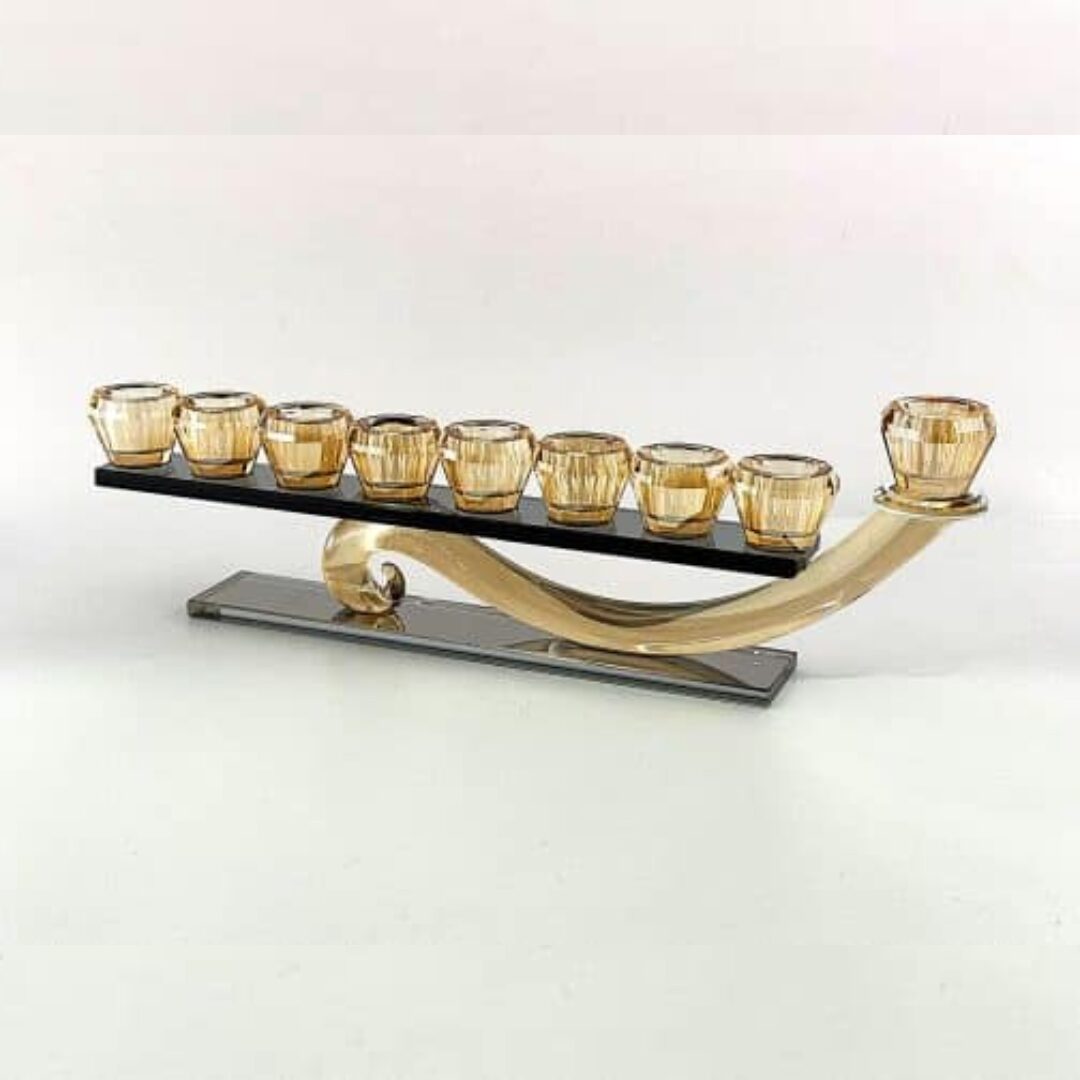חנוכיה קריסטל - ענבר שחורה 36X12 ס"מ