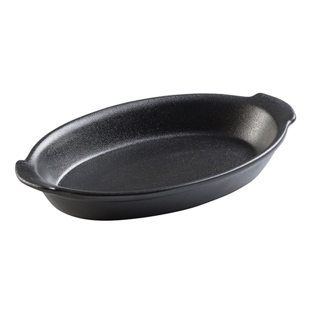 פלטה אובלית עם ידיות פורצלן שחור מט 25 ס”מ