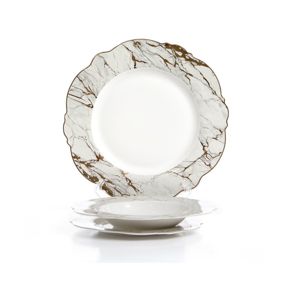 סט צלחות 18 חלקים - שיש לבן זהב marble