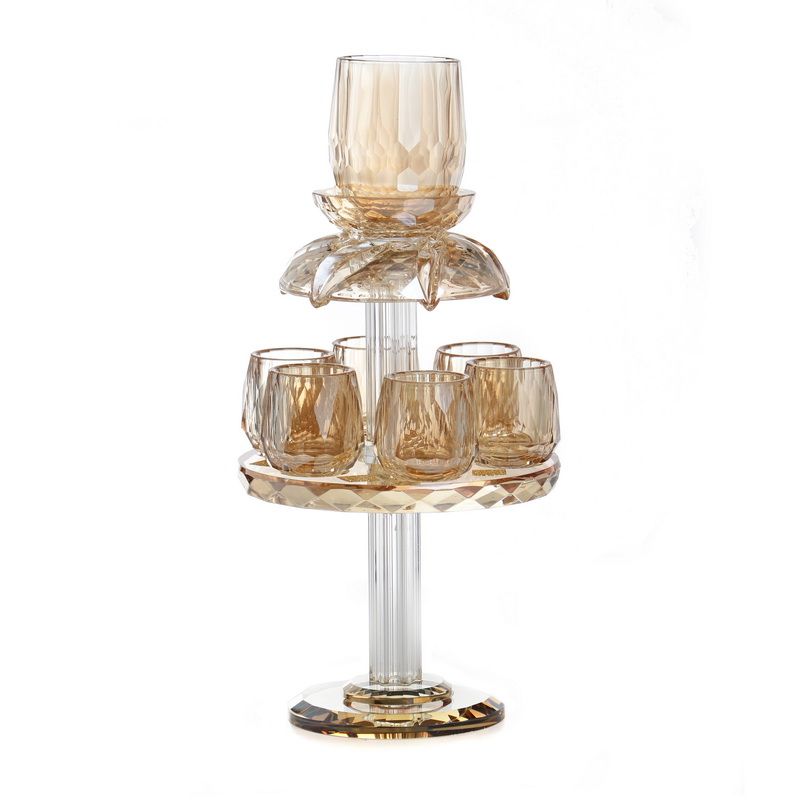סט מזיגה ליין קידוש מחלק יין - קריסטל ענבר שקוף וזהב 6 כוסות 30 ס"מ