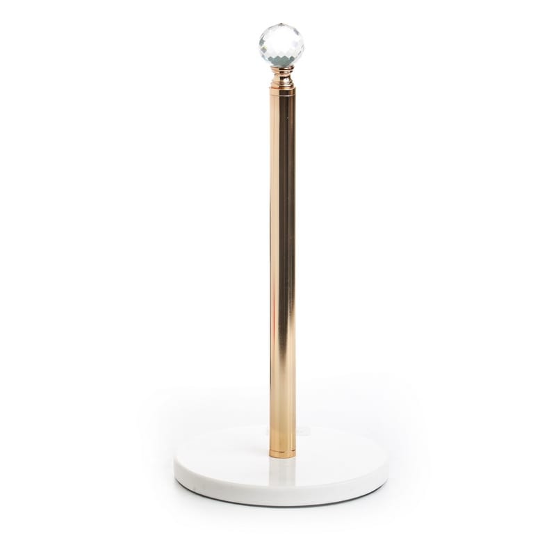 מעמד נייר - בסיס שיש לבן 15\15 גובה 31.5 ס"מ עמוד זהב