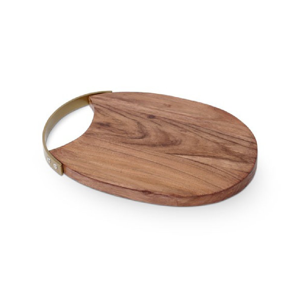 קרש עץ מנגו בוצ'ר אובלי ידיות מתכת זהב - 26X18 ס"מ