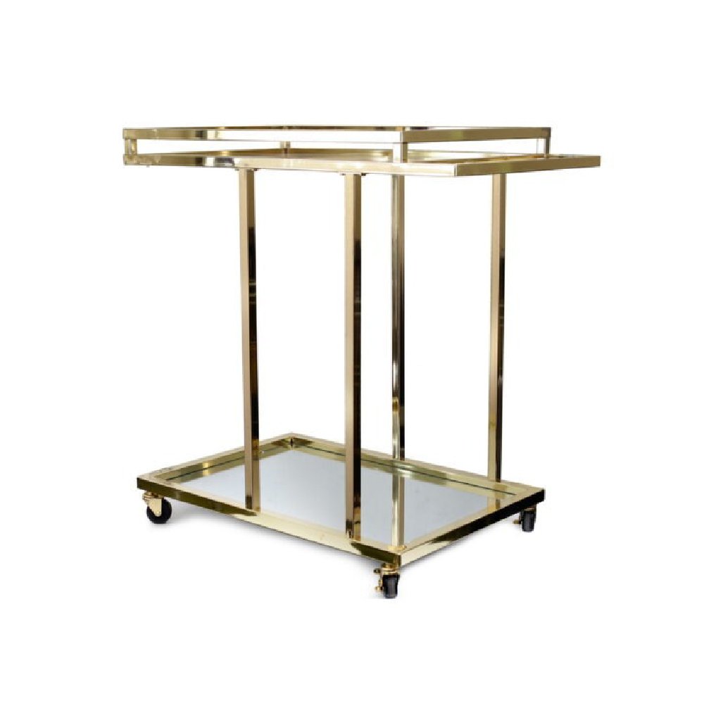 עגלת משקאות מתכת זהב + מדפי זכוכית 78X45