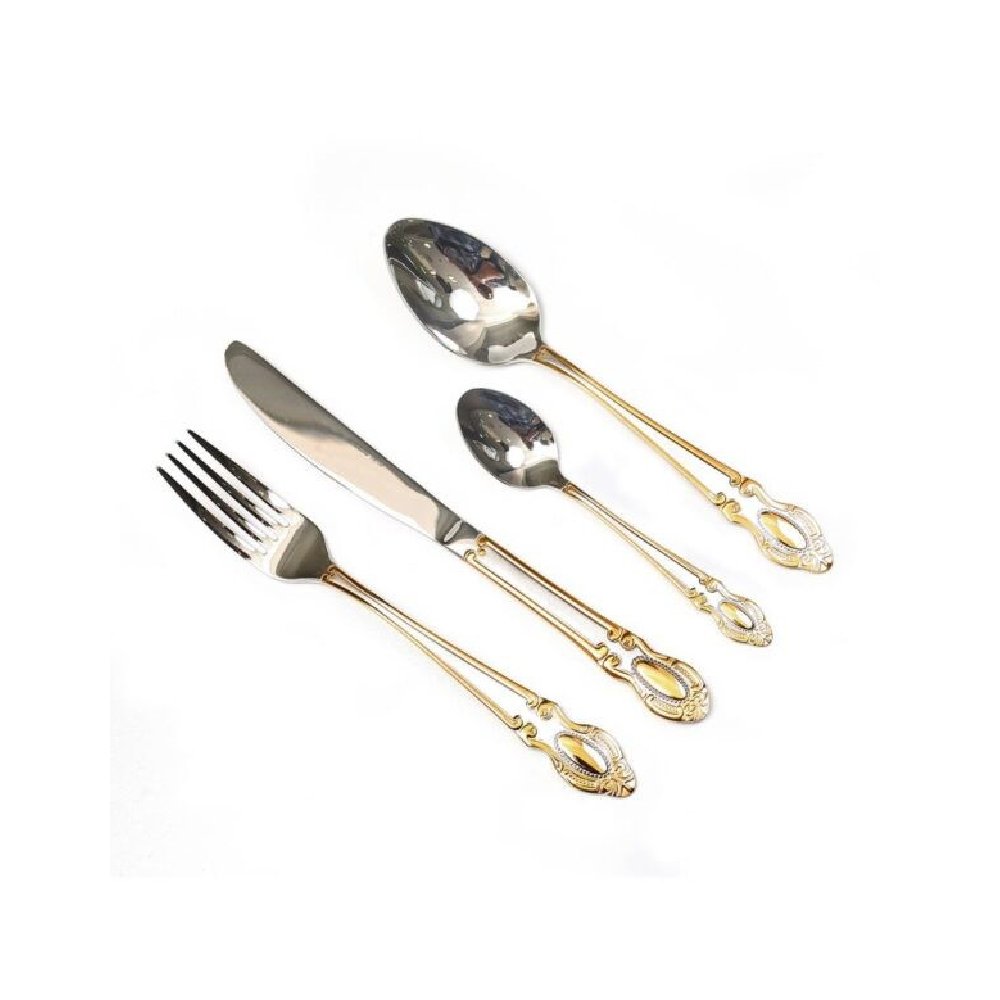 סט סכו"ם 24 חלקים - נירוסטה זהב משולב כסף בארוק