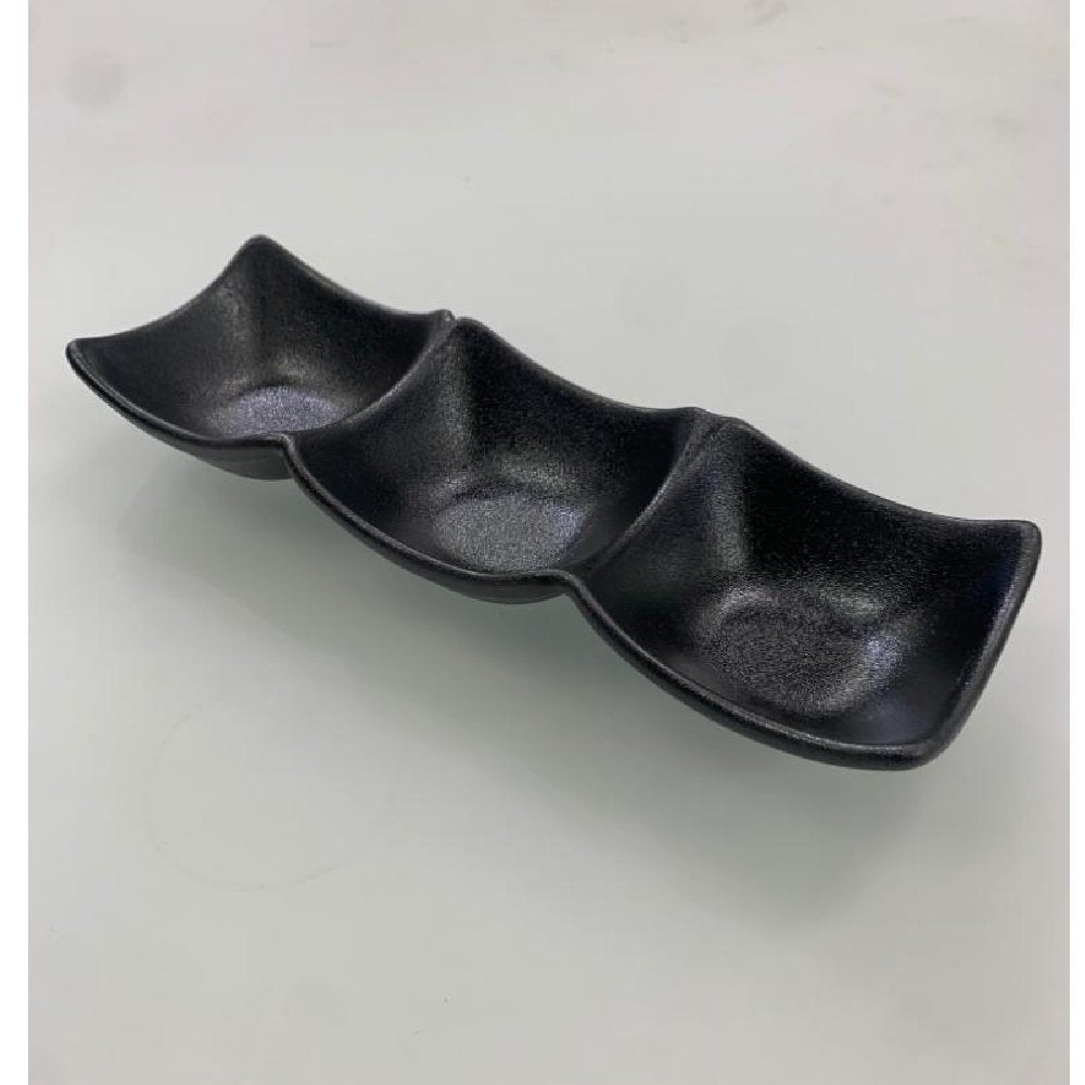 סט 3 שקעים לפתן מרובע מחובר פורצלן שחור מט 7.5 ס"מ