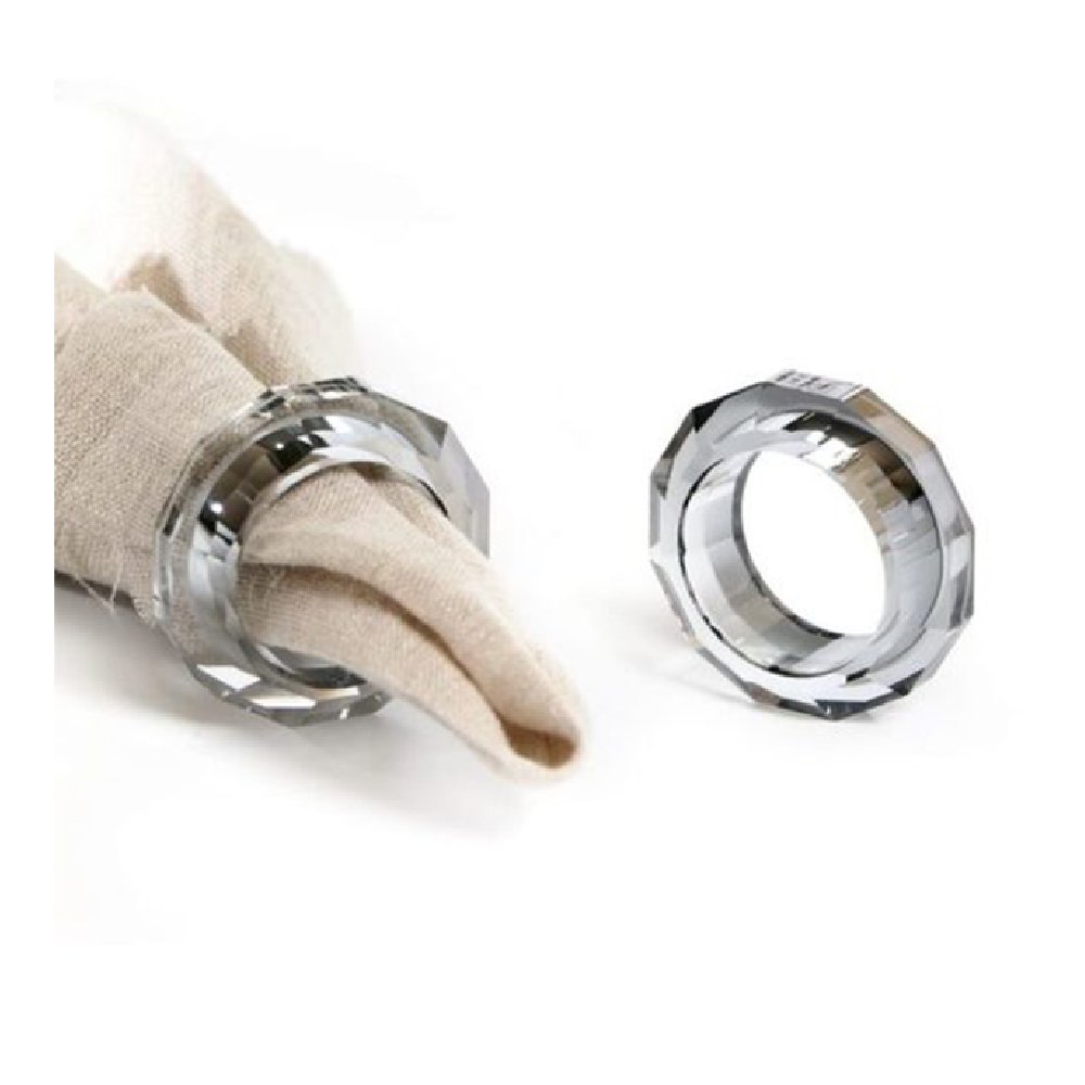 סט 6 חבקים זכוכית למפיות - קריסטל צבע אפור