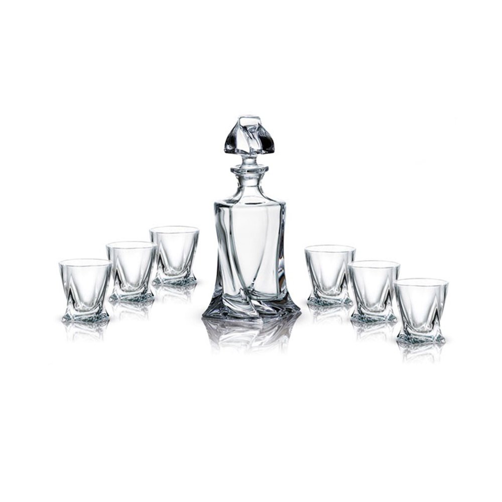 סט דיקנטר 500 מ"ל + 6 כוסות ליקר 55 מ"ל קריסטל בוהמיה דגם QUADRO