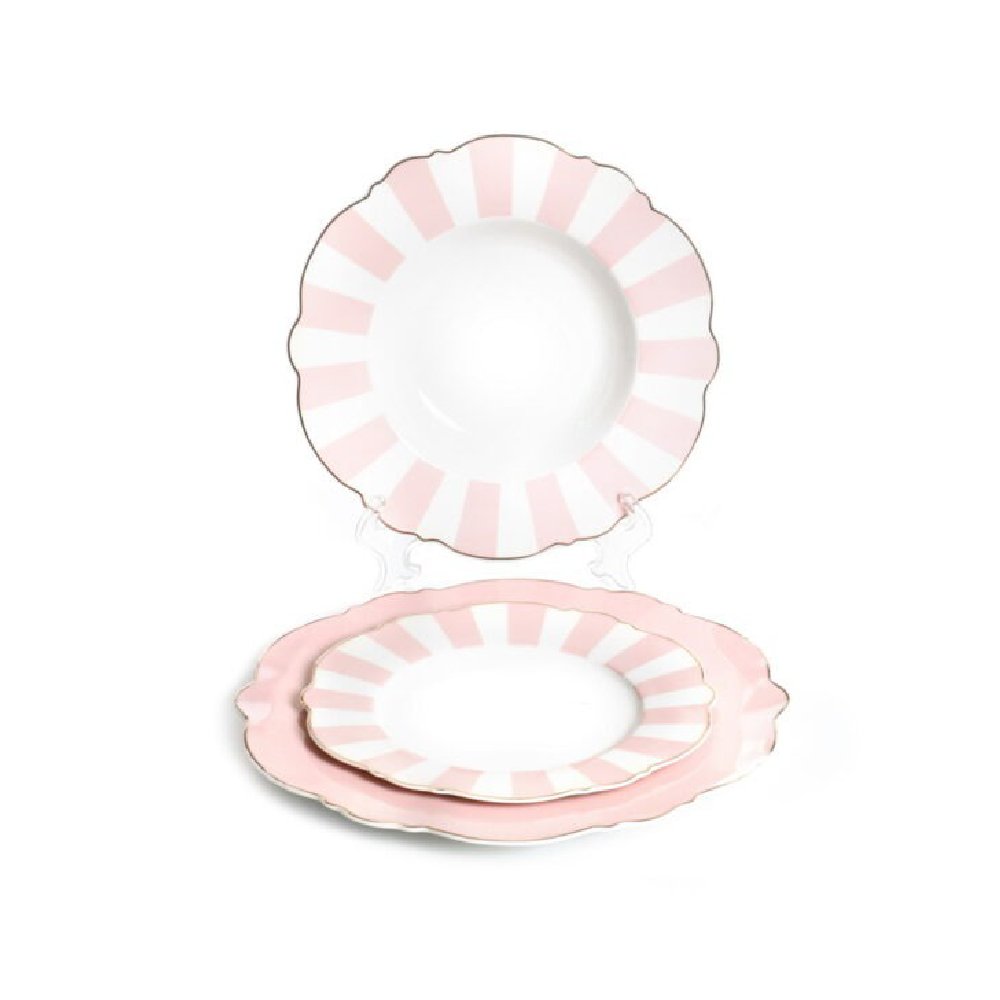 סט צלחות 18 חלקים - ורוד פסים ALICE PINK