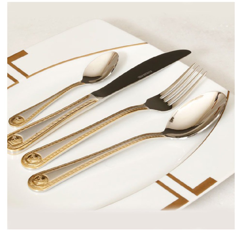 סט סכו"ם 24 חלקים - כסף נירוסטה משולב זהב דגם ורסצ'ה