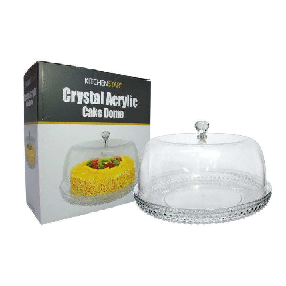 בית עוגה אקרילי עגול שקוף + מכסה פעמון 33 ס"מ