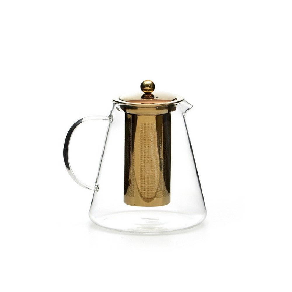 קומקום תה זכוכית - מכסה ומסנן זהב 1.3 ליטר